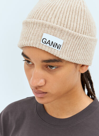 Ganni リブビーニーハット  ベージュ gan0258060