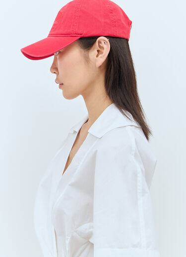 GANNI Logo Embroidery Baseball Cap Red gan0257061