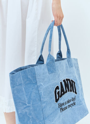 GANNI Logo Canvas Tote Bag Blue gan0257048