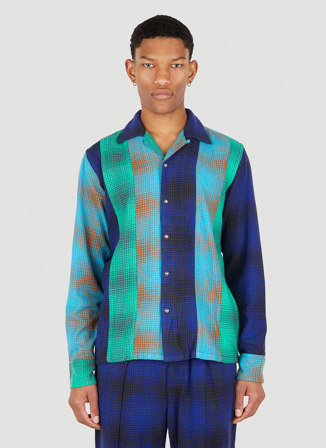 Noma T.d. Ombre Plaid Patchwork Shirt Male Blue | ModeSens