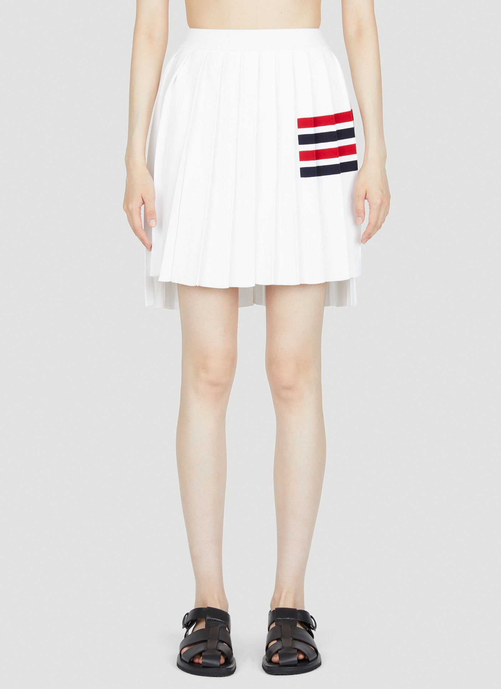 Thom Browne Women's Knit Four Bar Pleated Skirt in White | LN-CC®