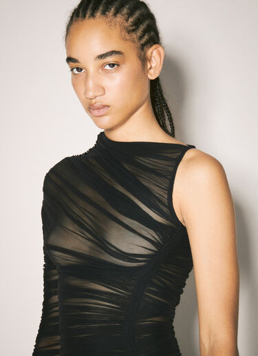 Mugler Sheer Asymmetrical Ruched Dress Black mug0258003