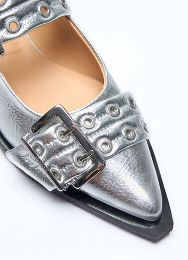 GANNI Feminine Buckle Ballerina Flats Silver gan0257039