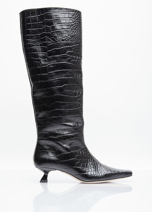 Rejina Pyo Pillar Snake-Embossed Leather Boots Grey rej0254004