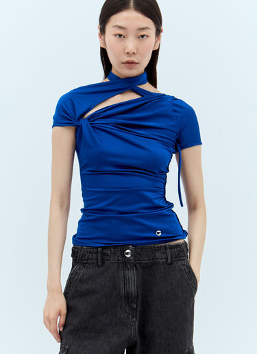 Coperni Asymmetric Draped Jersey Top Blue cpn0255006