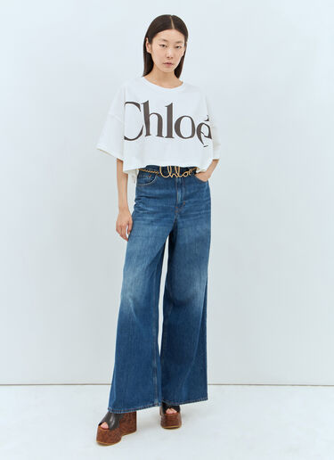 Chloé Cropped Boxy Logo T-Shirt White chl0257012