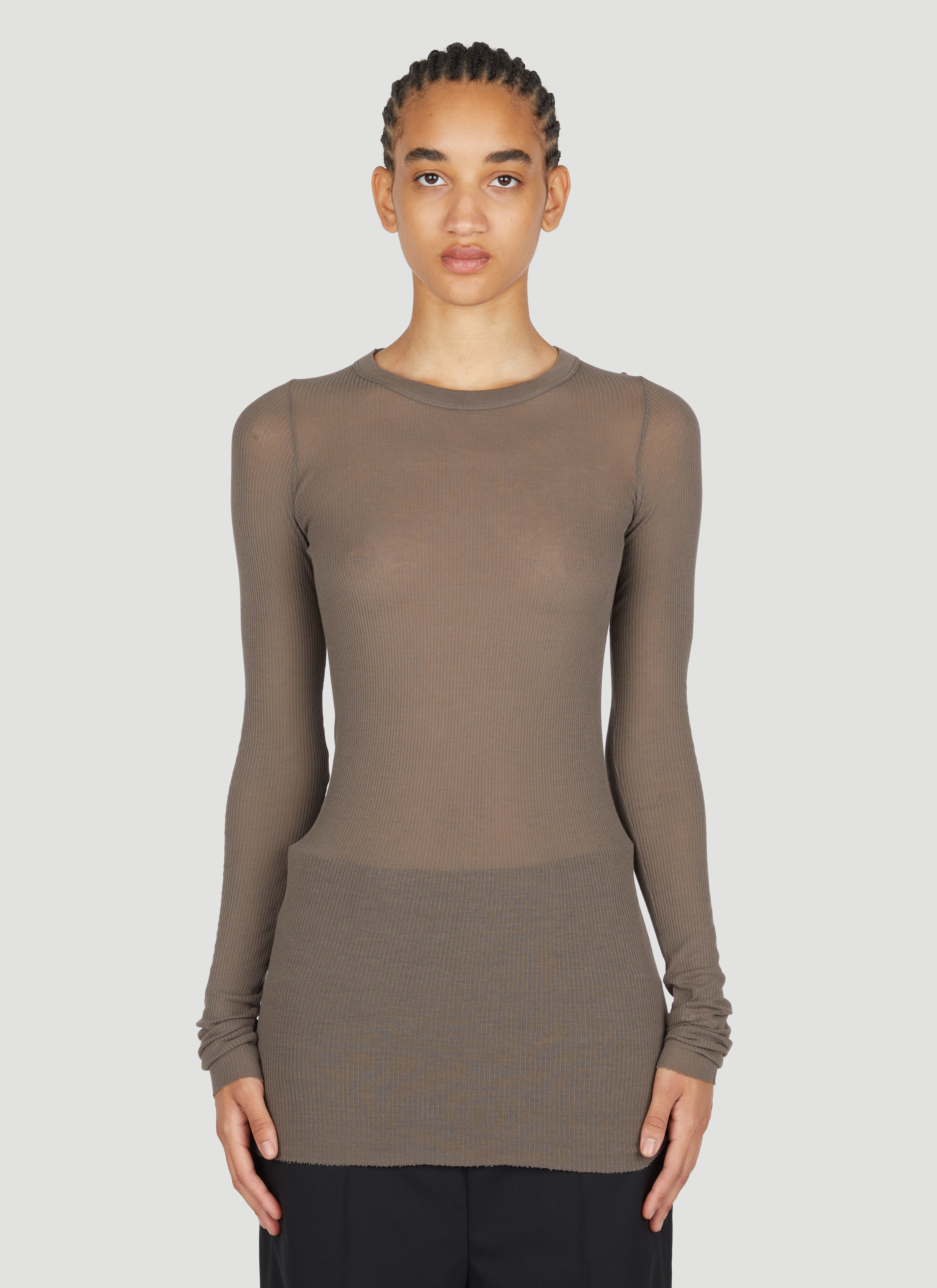 Rick Owens Ribbed Long Sleeve T-Shirt in Grey | LN-CC®