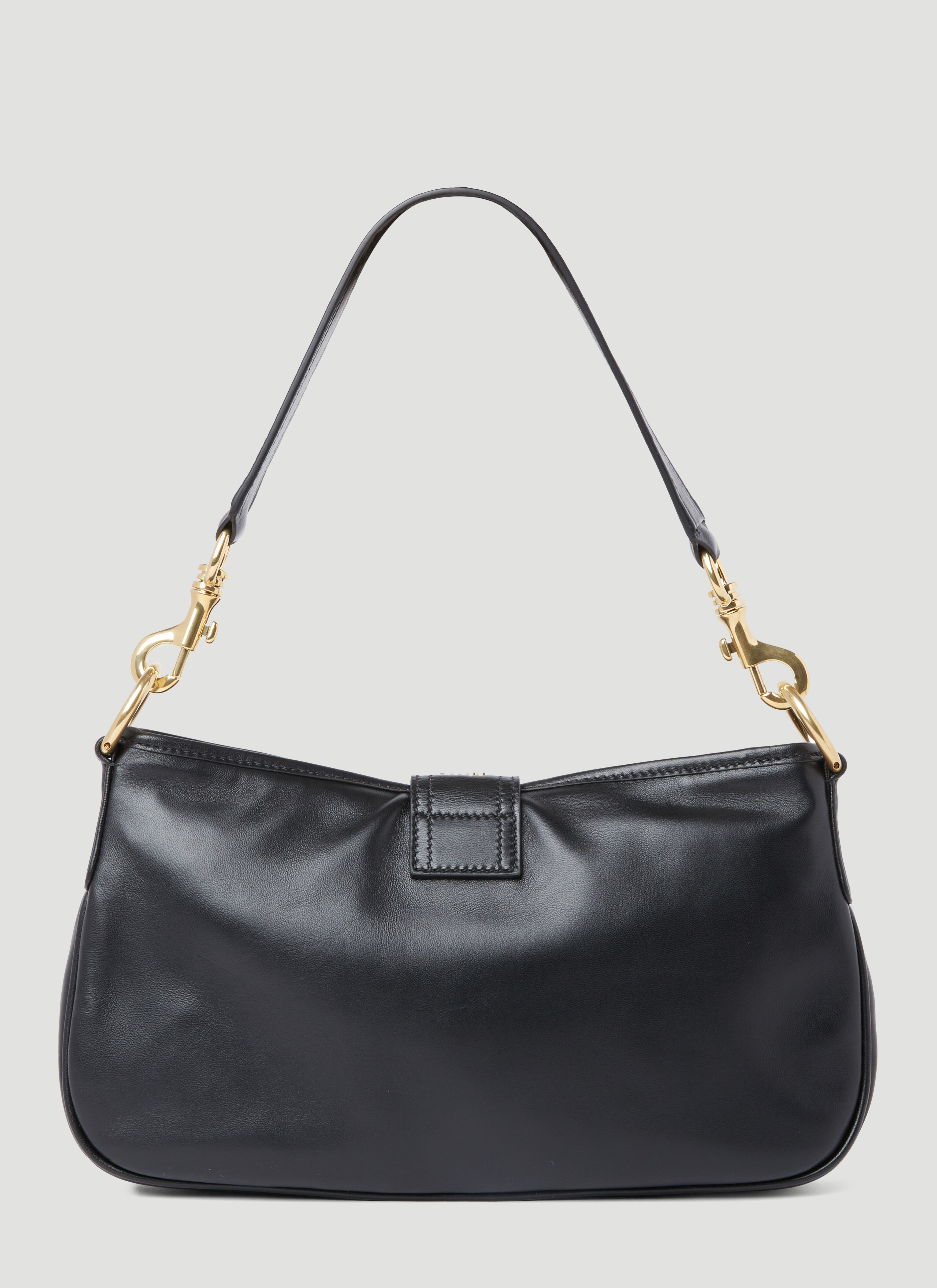 Miu Miu Women's Logo Plaque Leather Shoulder Bag in Black | LN-CC®