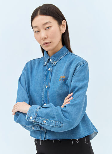 Miu Miu Logo Embroidery Denim Shirt Blue miu0258017