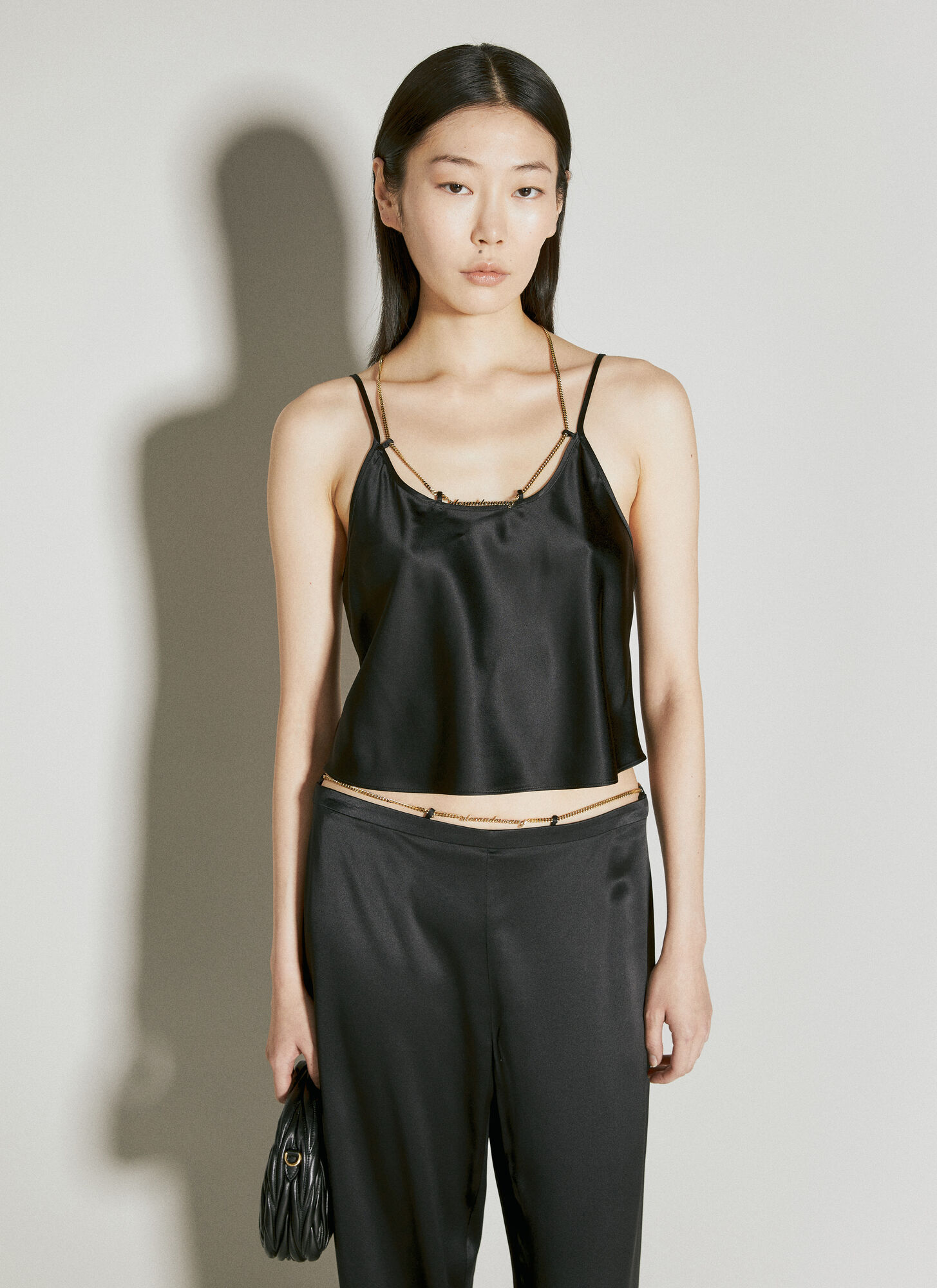 Shop Alexander Wang Slip Top With Nameplate Chain In Black
