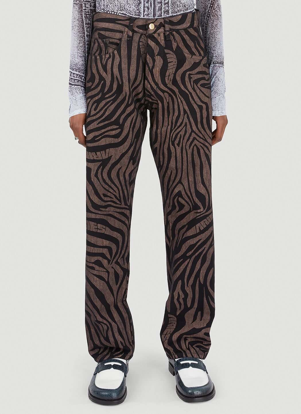 Aries Tiger Print Batten Jeans Beige ari0254016
