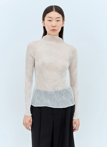 Issey Miyake 쉬폰 트위스트 긴팔 탑 화이트 ism0257004