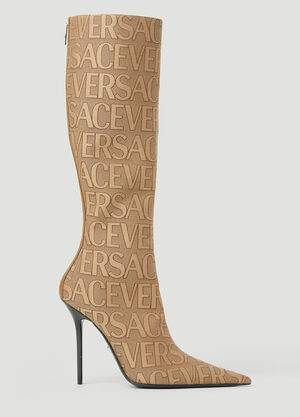 Dolce & Gabbana Logo Jacquard High Heeled Boots Black dol0254024