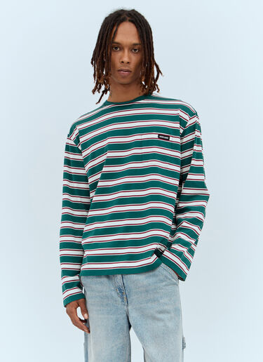 Miu Miu Long-Sleeve Striped T-Shirt Green miu0157005