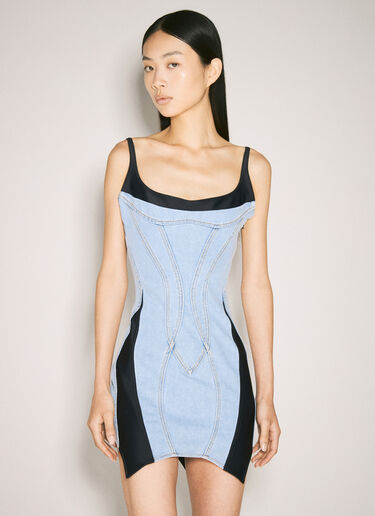 Mugler Bi-Material Spiral Denim Dress Blue mug0255020