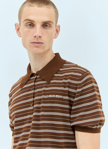 Miu Miu Striped Polo Shirt Brown miu0157002