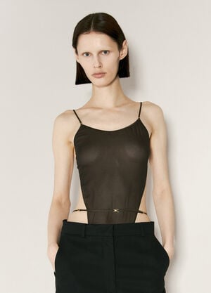Saint Laurent Backless Georgette Bodysuit Black sla0256017