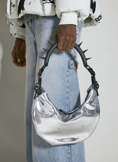 Silver Leather Plisse Hobo Bag