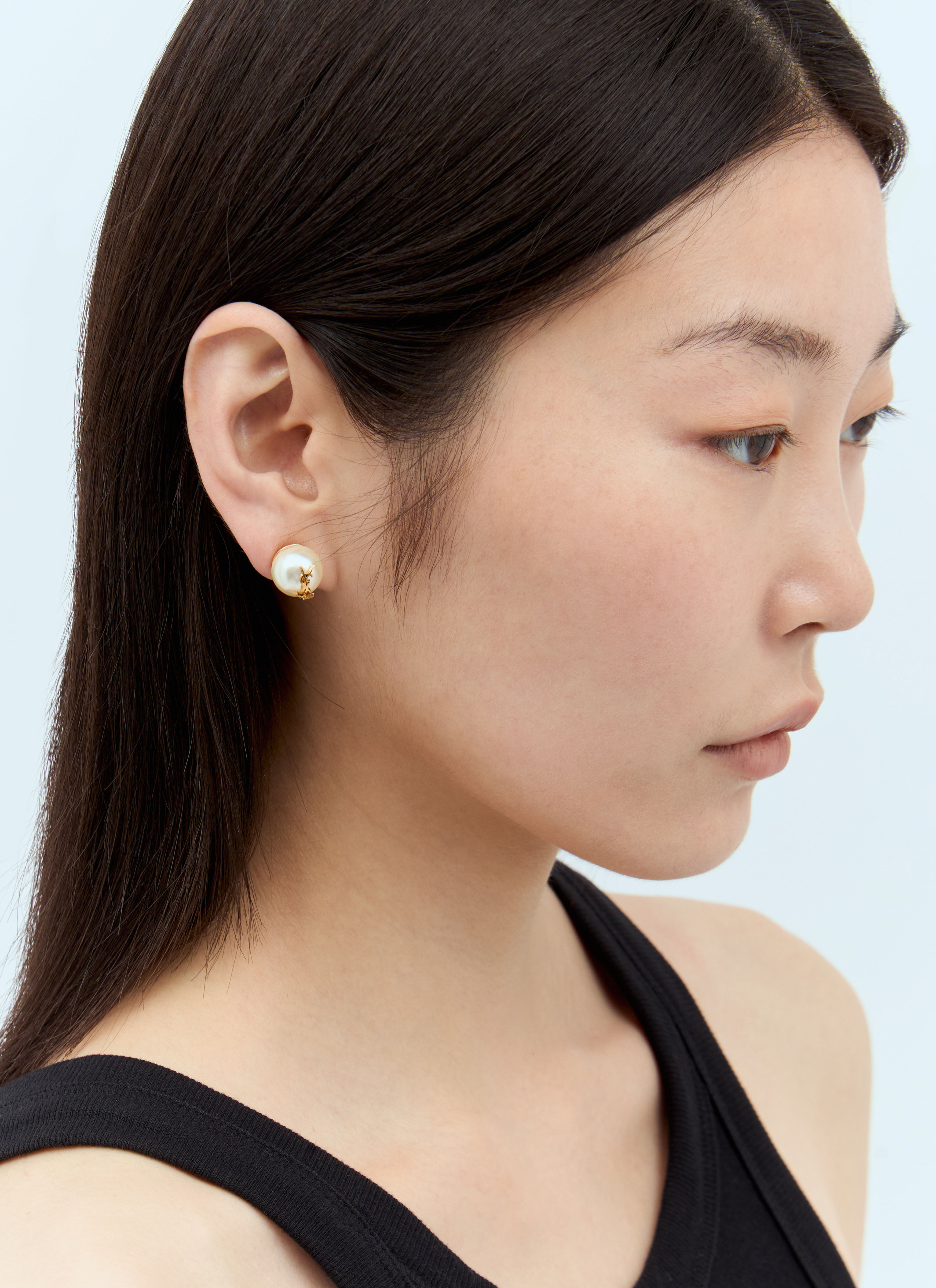 Saint Laurent Monogram Faux Pearl Earrings Black sla0256008