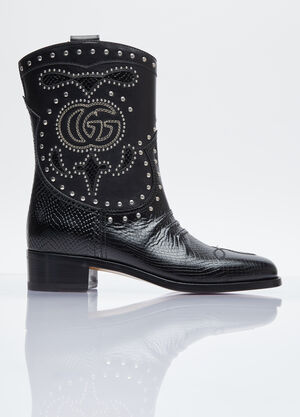 Dolce & Gabbana Double G Studded Leather Boots Blue dol0255025