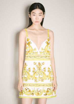 Dolce & Gabbana Majolica-Print Brocade Dress White dol0257004