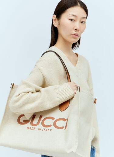 Gucci Large Logo Print Canvas Tote Bag Beige guc0255167