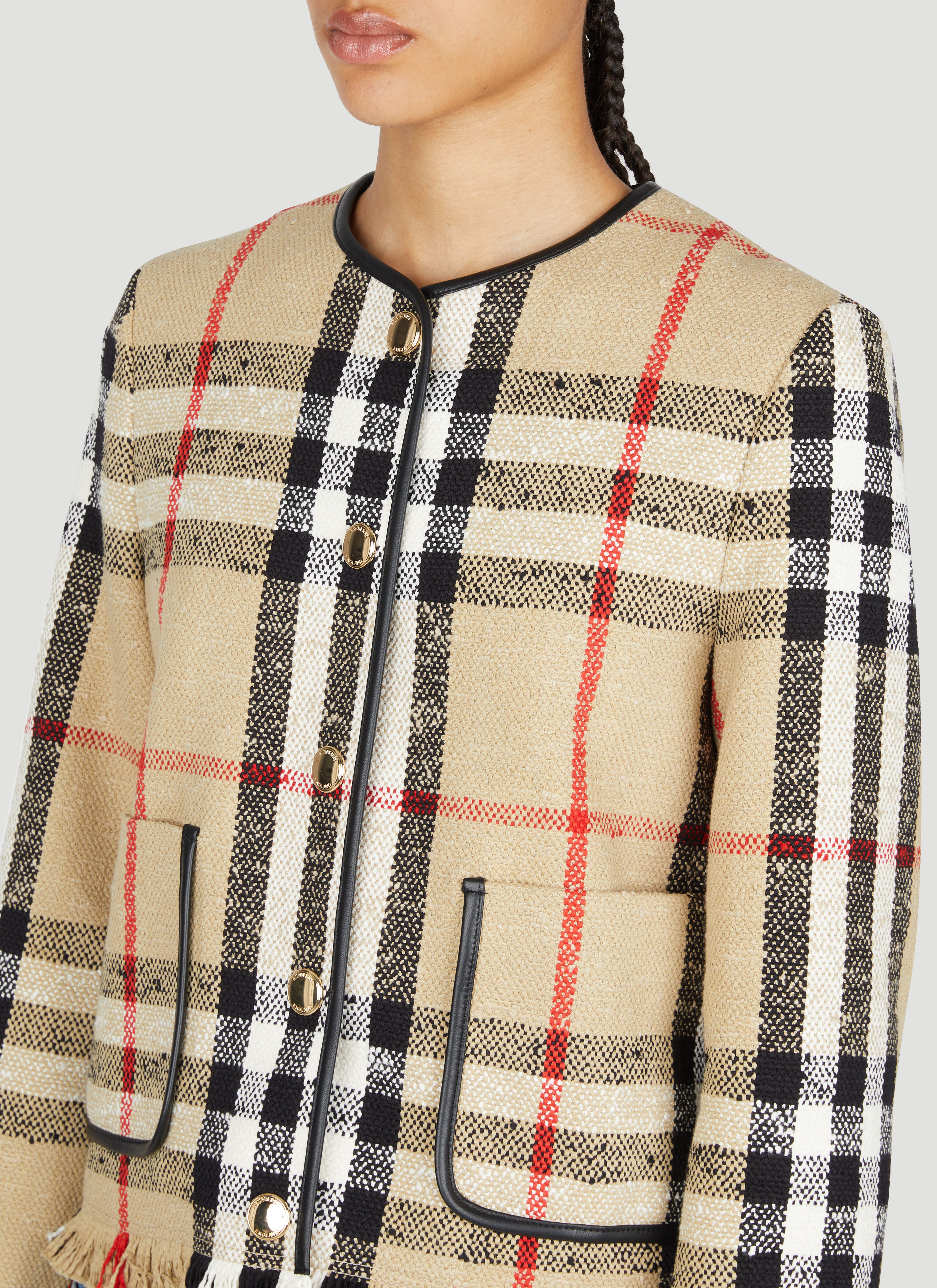 Burberry Check Bouclé Collarless Jacket in Beige | LN-CC®