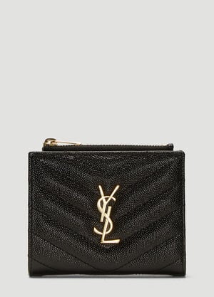 Saint Laurent Monogram Grain De Poudre Zipped Card Case White sla0257041