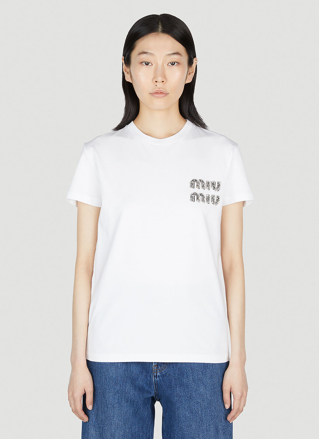 Miu Miu ウィメンズ ホワイト 刺繍ロゴTシャツ | LN-CC®