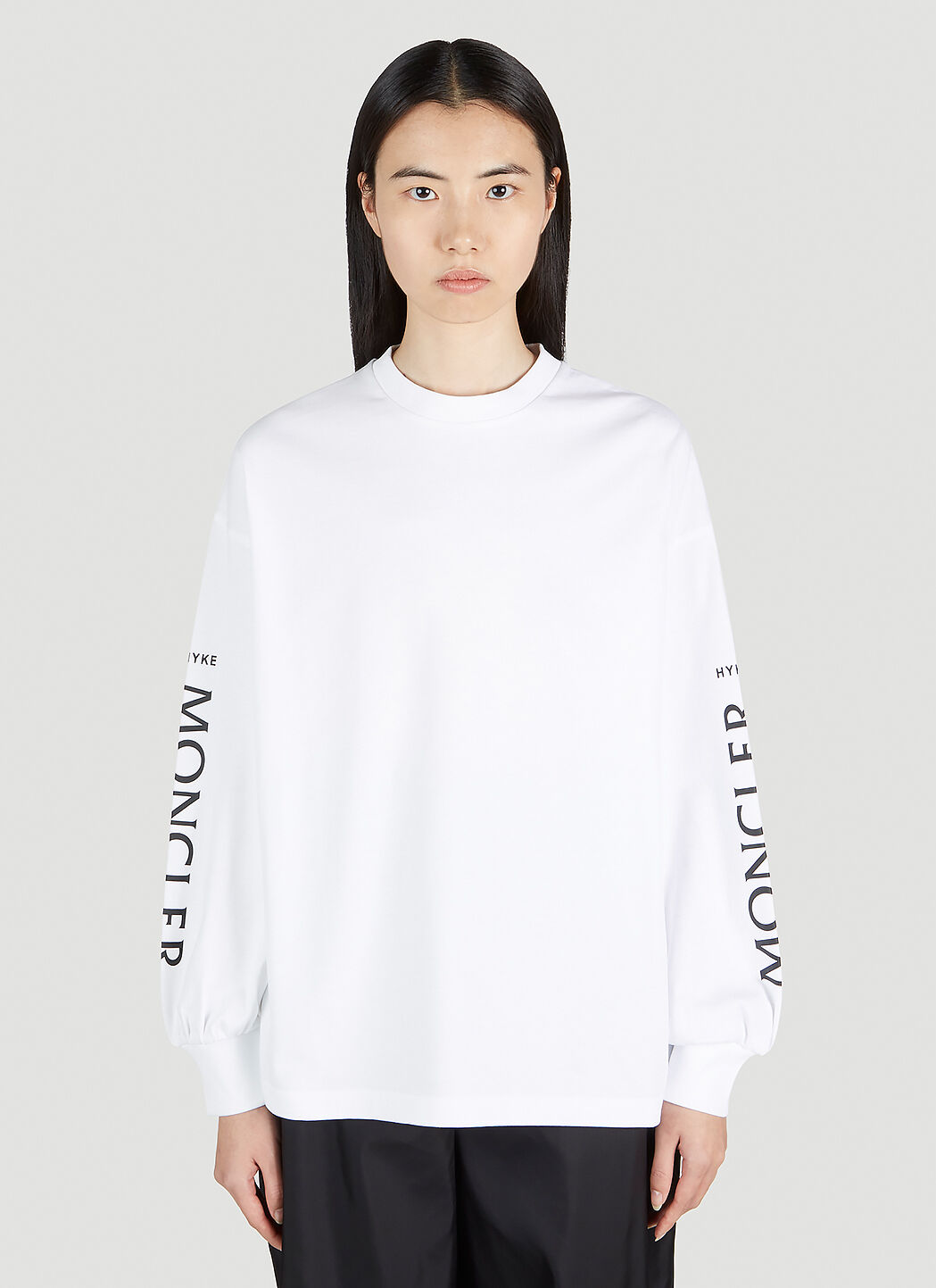 4 Moncler Hyke Logo Print Long Sleeve T-Shirt in White | LN-CC®