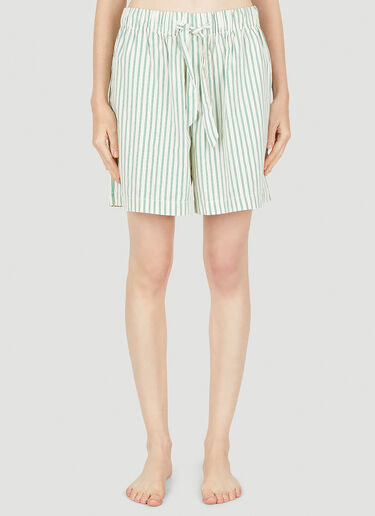 Tekla Drawstring Striped Sleep Shorts Green tek0349034