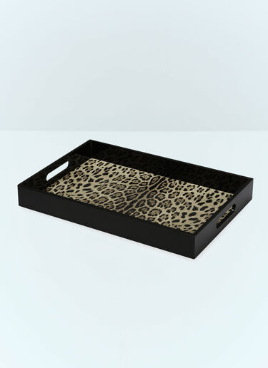 Dolce & Gabbana Casa Leopard Wooden Tray Black wps0691214