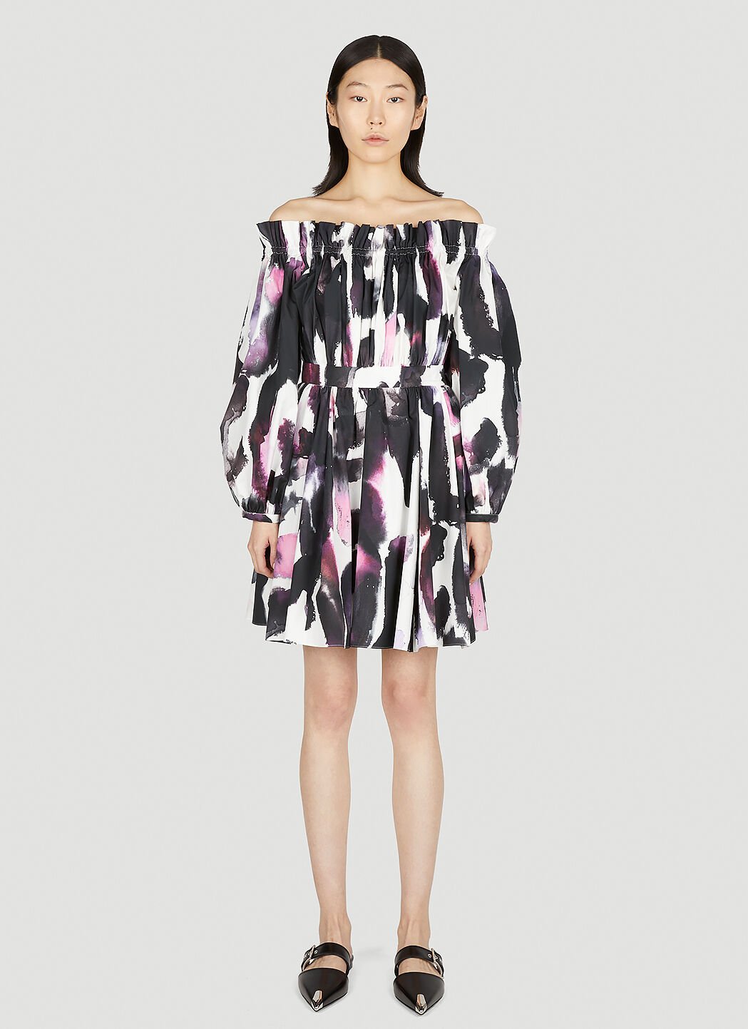 Alexander McQueen Painted Pleated Dress Black amq0252012
