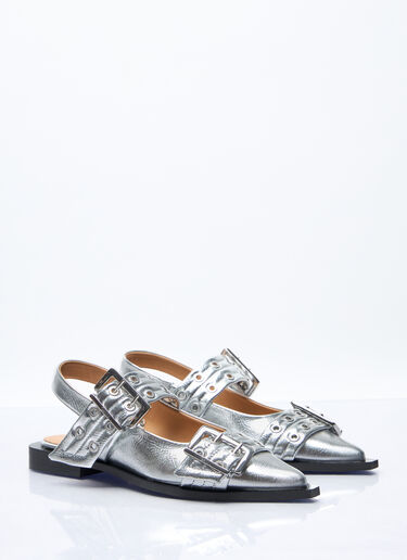 GANNI Feminine Buckle Ballerina Flats Silver gan0257039