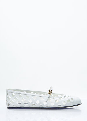 Dolce & Gabbana Openwork Leather Ballerina Flats White dol0257004