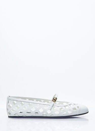 Dolce & Gabbana Openwork Leather Ballerina Flats White dol0257010