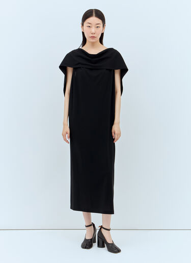 Issey Miyake Draped Neckline Midi Dress Black ism0257003