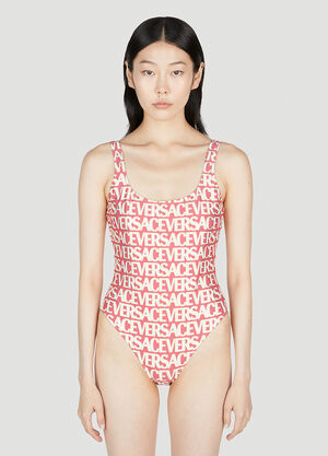 Versace Logo Print Swimsuit Blue ver0255049