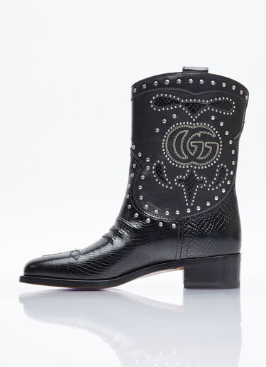 Double G Studded Leather Cowboy Boots in Black - Gucci