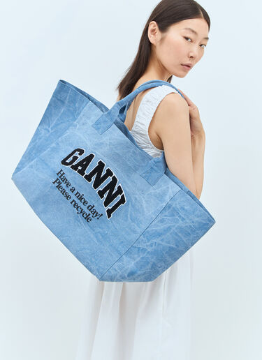 GANNI Logo Canvas Tote Bag Blue gan0257048