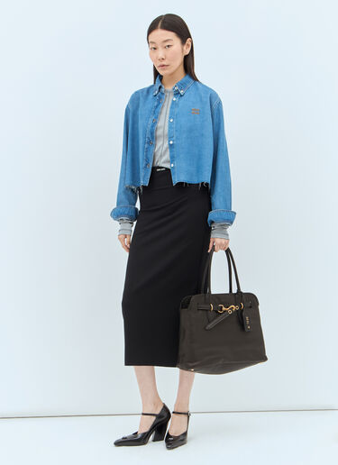 Miu Miu Logo Embroidery Denim Shirt Blue miu0258017