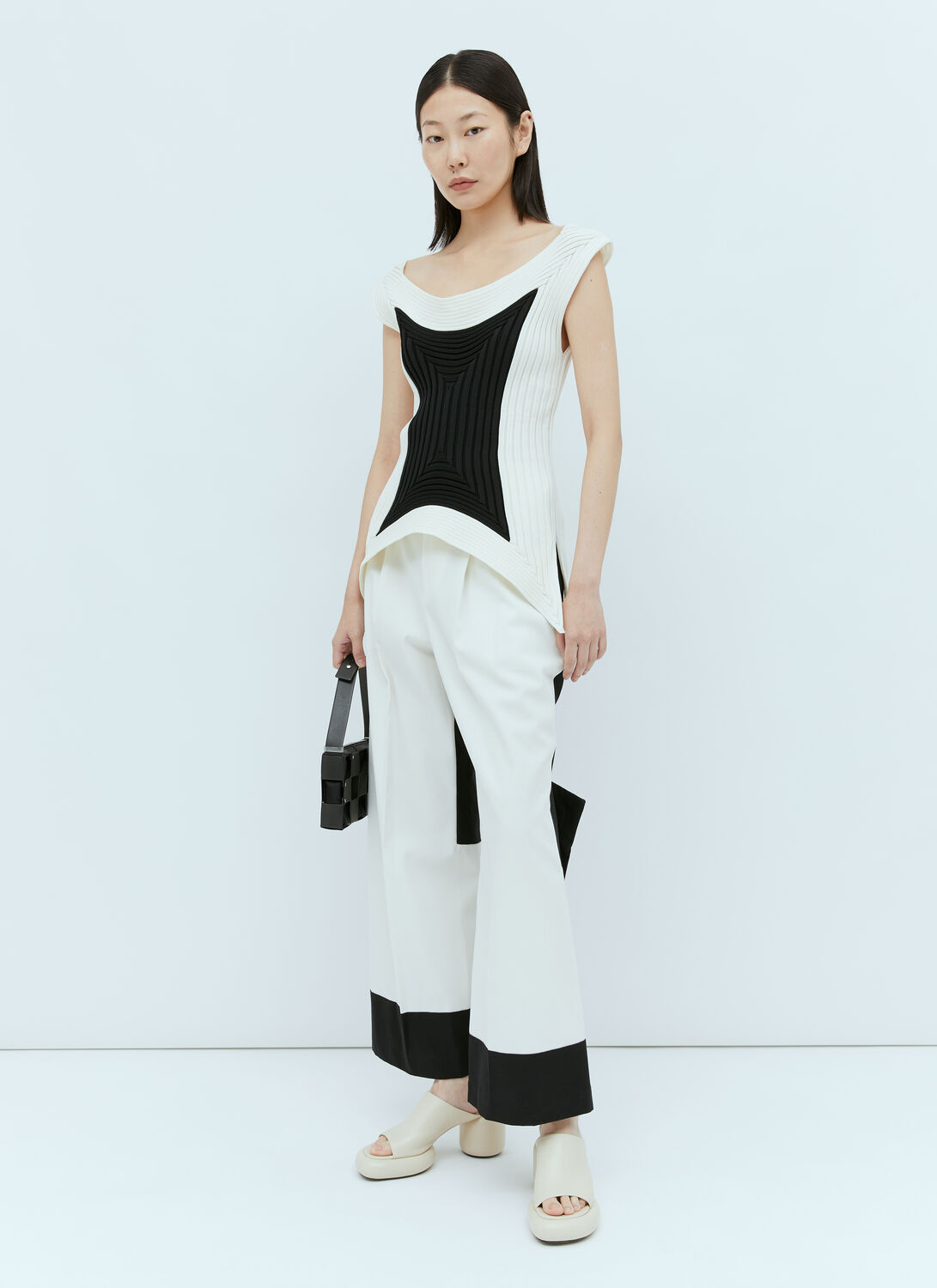 Issey Miyake Contrast Trousers In White