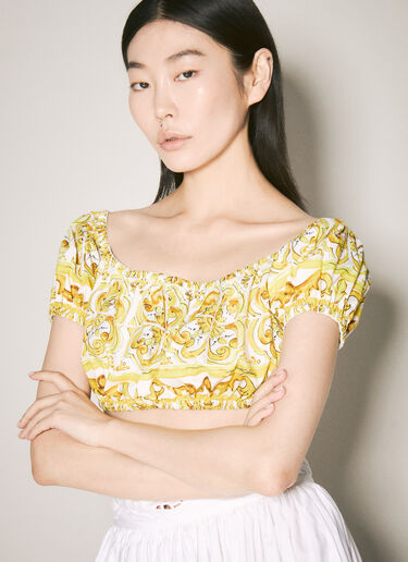 Dolce & Gabbana Majolica Print Crop Top Yellow dol0257009