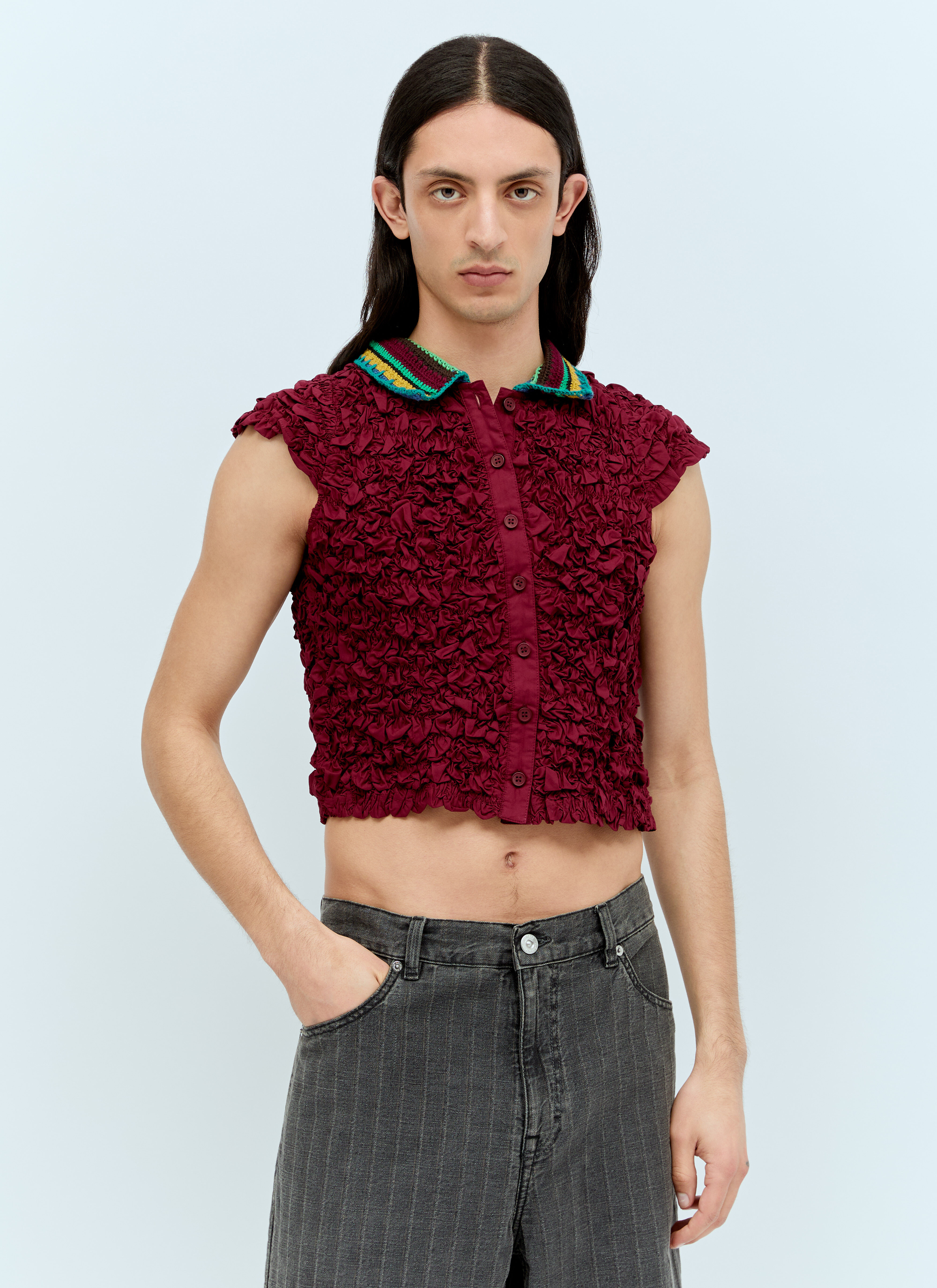Aaron Esh Crochet Collar Kass Shirt Black ash0154005