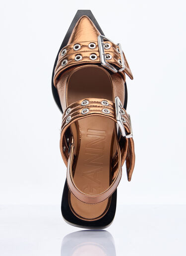 Ganni Feminine Buckle Ballerina Flats Gold gan0258052