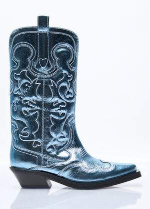 GANNI Mid Shaft Embroidered Western Boots Red gan0257022