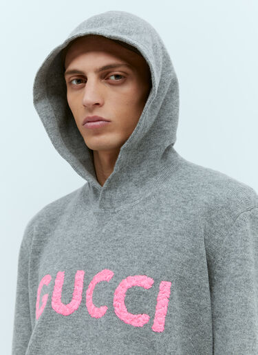 Gucci 徽标刺绣羊毛连帽运动衫 灰色 guc0155065