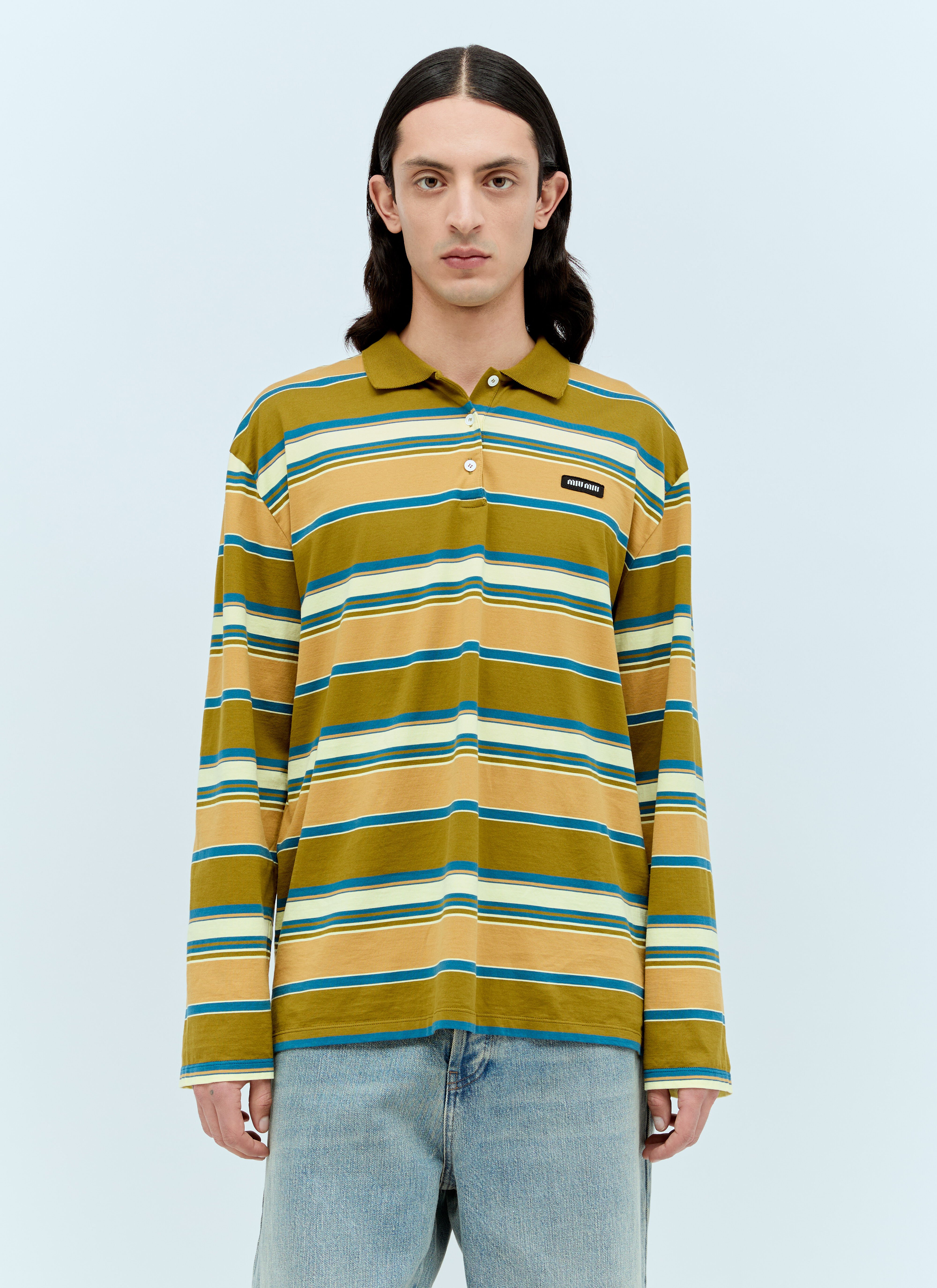 Miu Miu Striped Polo T-Shirt Beige miu0157006