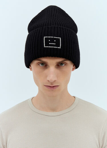 Acne Studios Embellished Face Logo Beanie Hat Black acn0157037