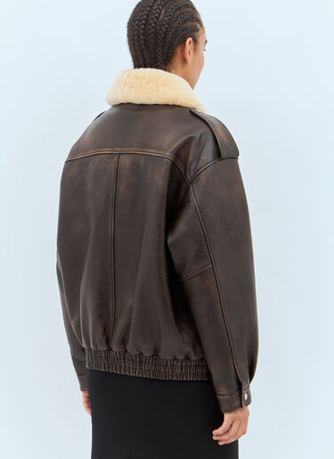 Miu Miu Padded Leather Jacket Brown miu0258007